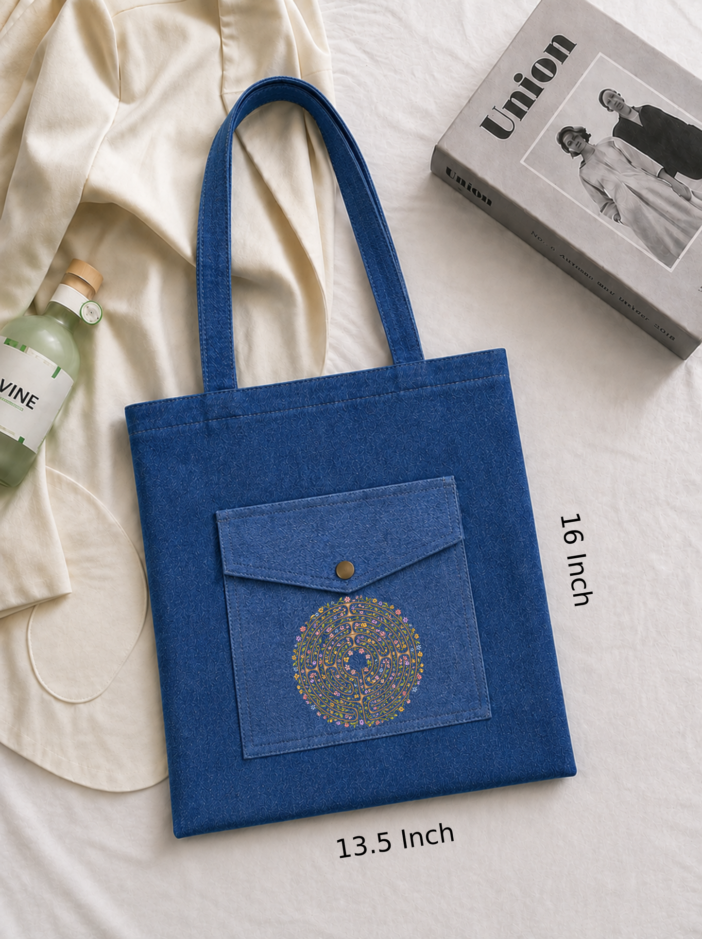 Denim Blue labyrinth Open Tote Bag