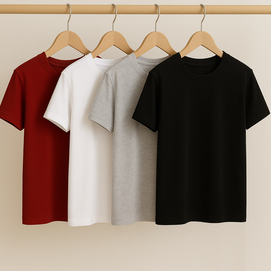 Pack of 4 Basic Tshirts - Maroon-Grey-White-Black