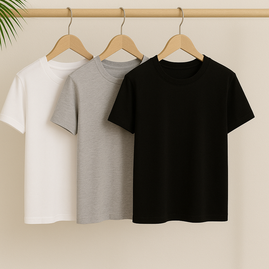 Pack of 3 Basic Tshirts - Black-White-Grey