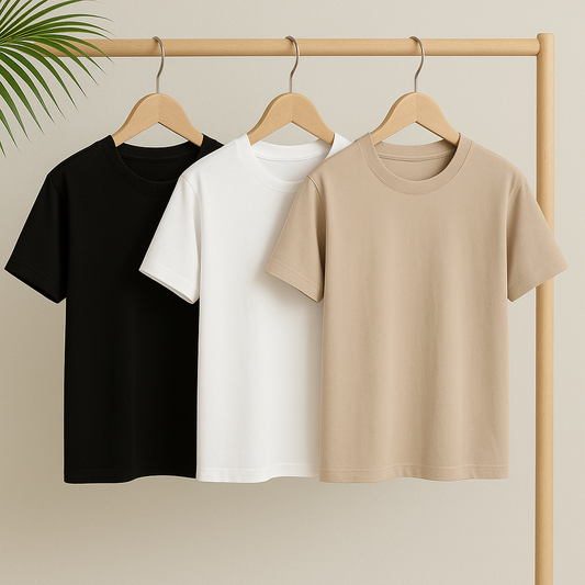 Pack of 3 Basic Tshirts - Skin-White-Black
