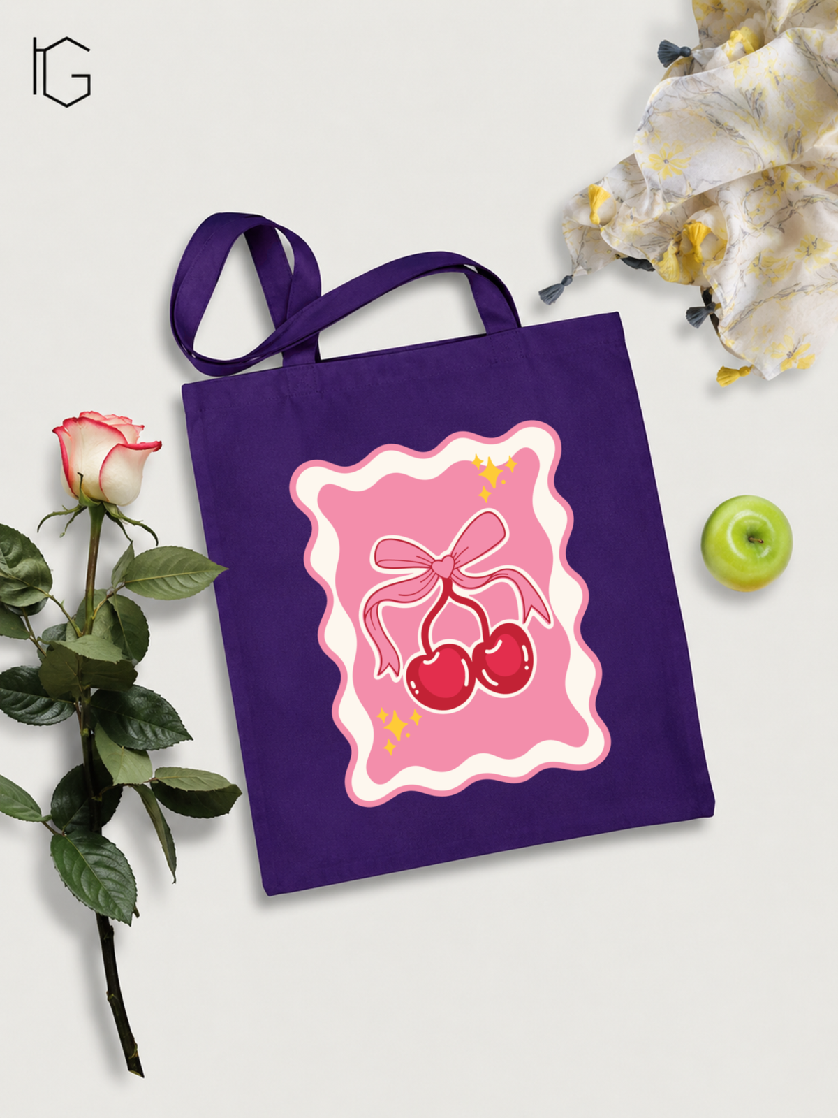 Cherry Frame Canvas Open Tote Bag - Purple