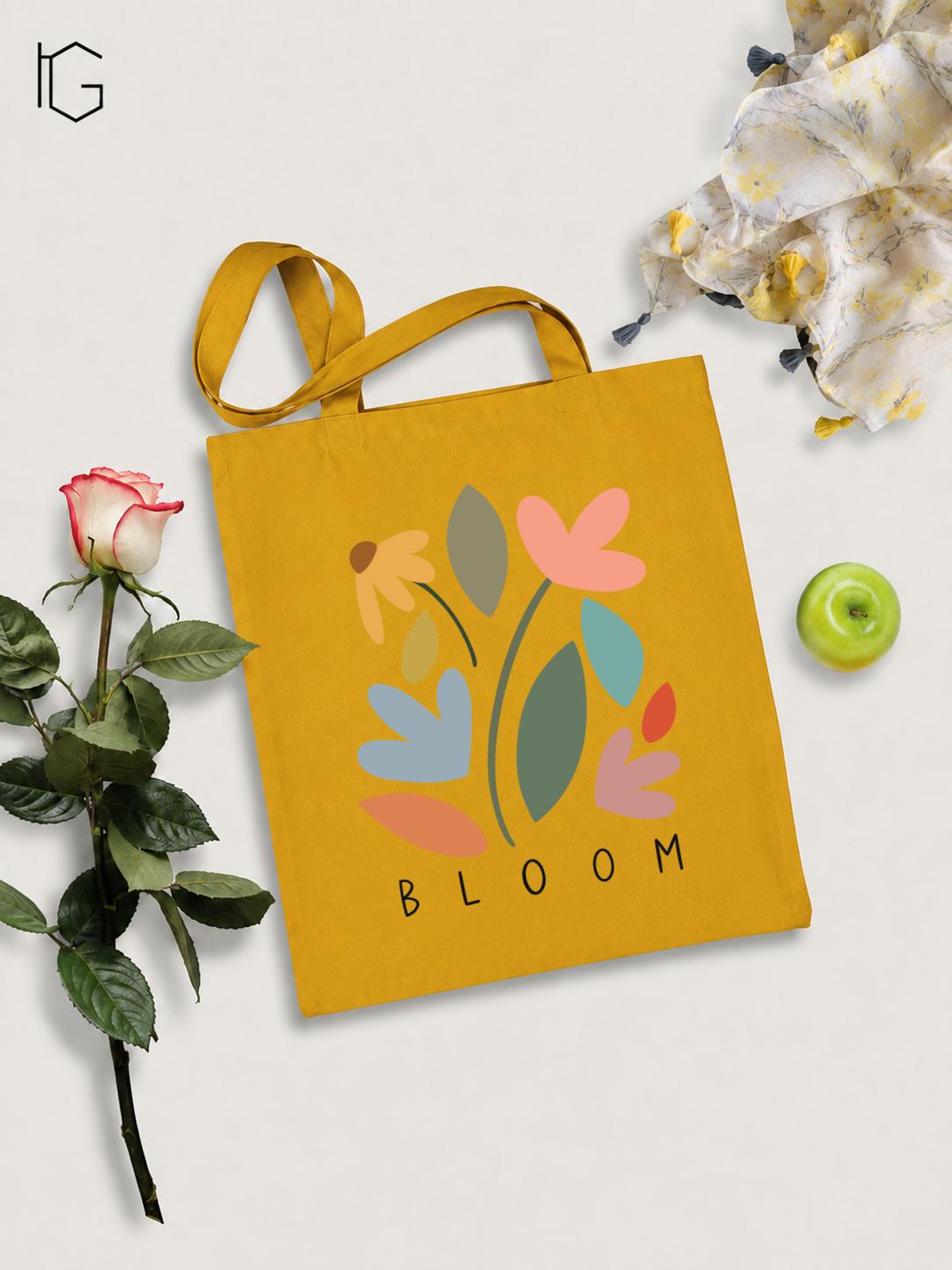 Bloom Canvas Tote Bag - Mustard