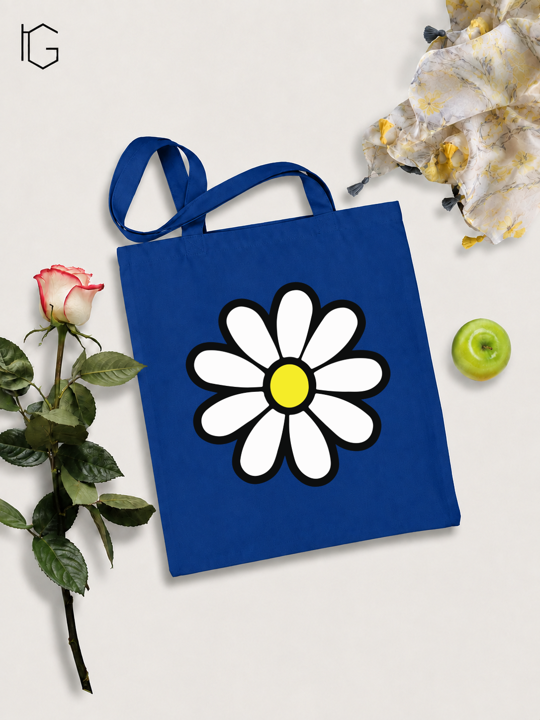 Flower Canvas Tote Bag - Blue