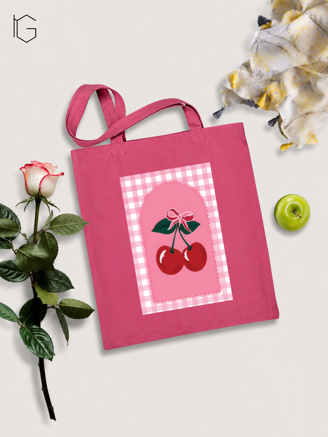 Cherry Canvas Tote Bag - Hot Pink