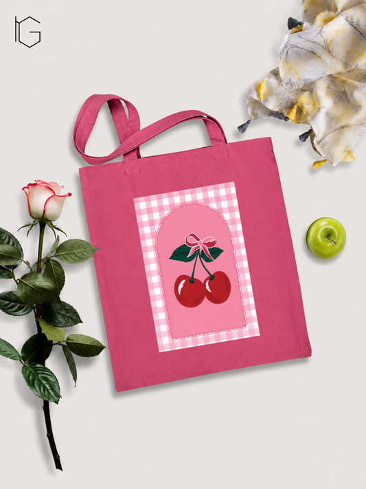 Cherry Canvas Tote Bag - Hot Pink
