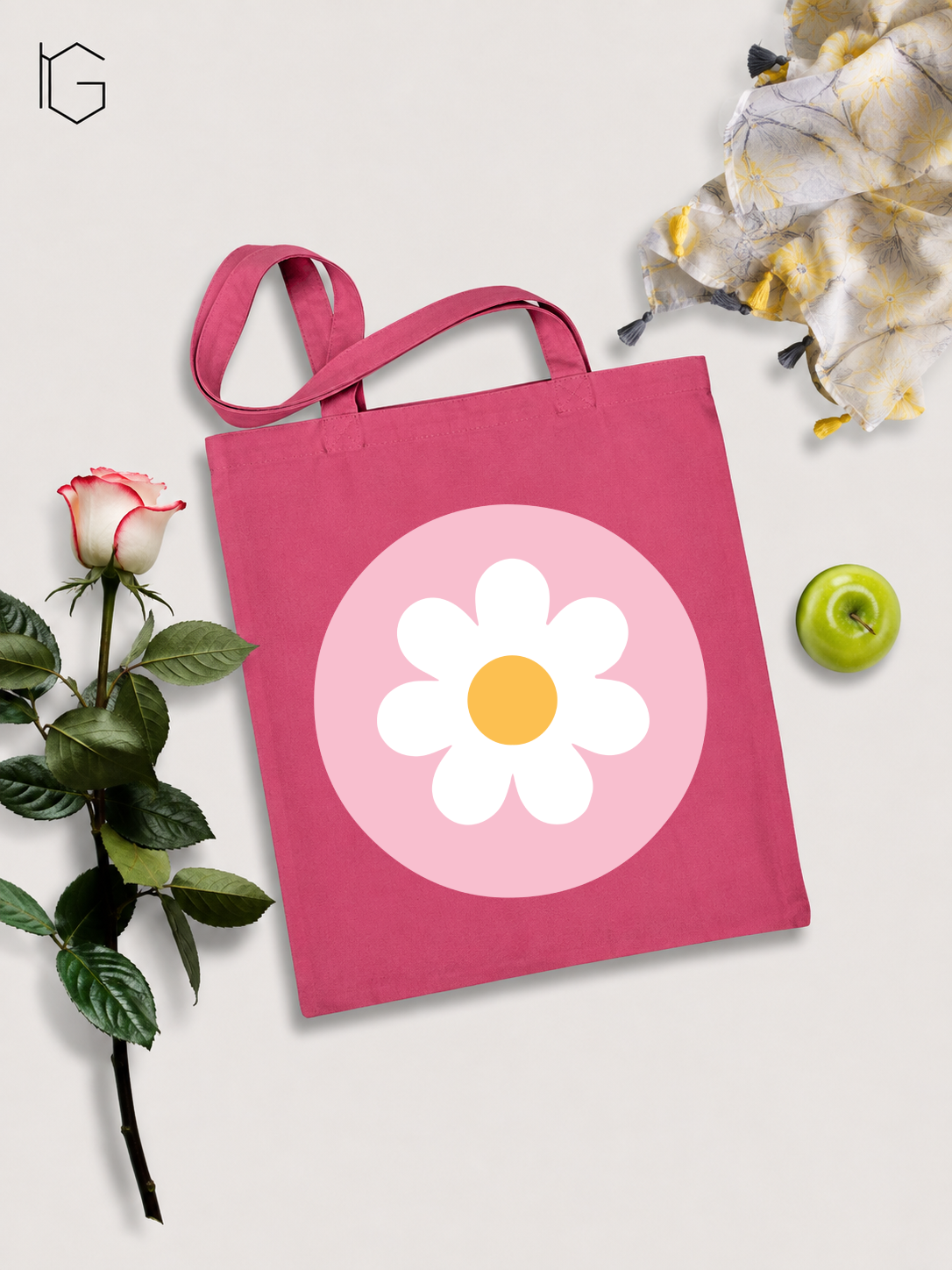 Flower Circle Canvas Tote Bag - Hot Pink