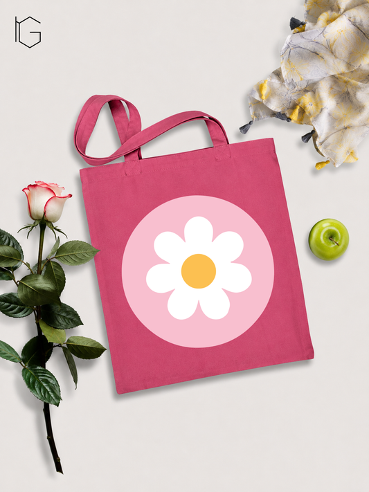 Flower Circle Canvas Open Tote Bag - Hot Pink