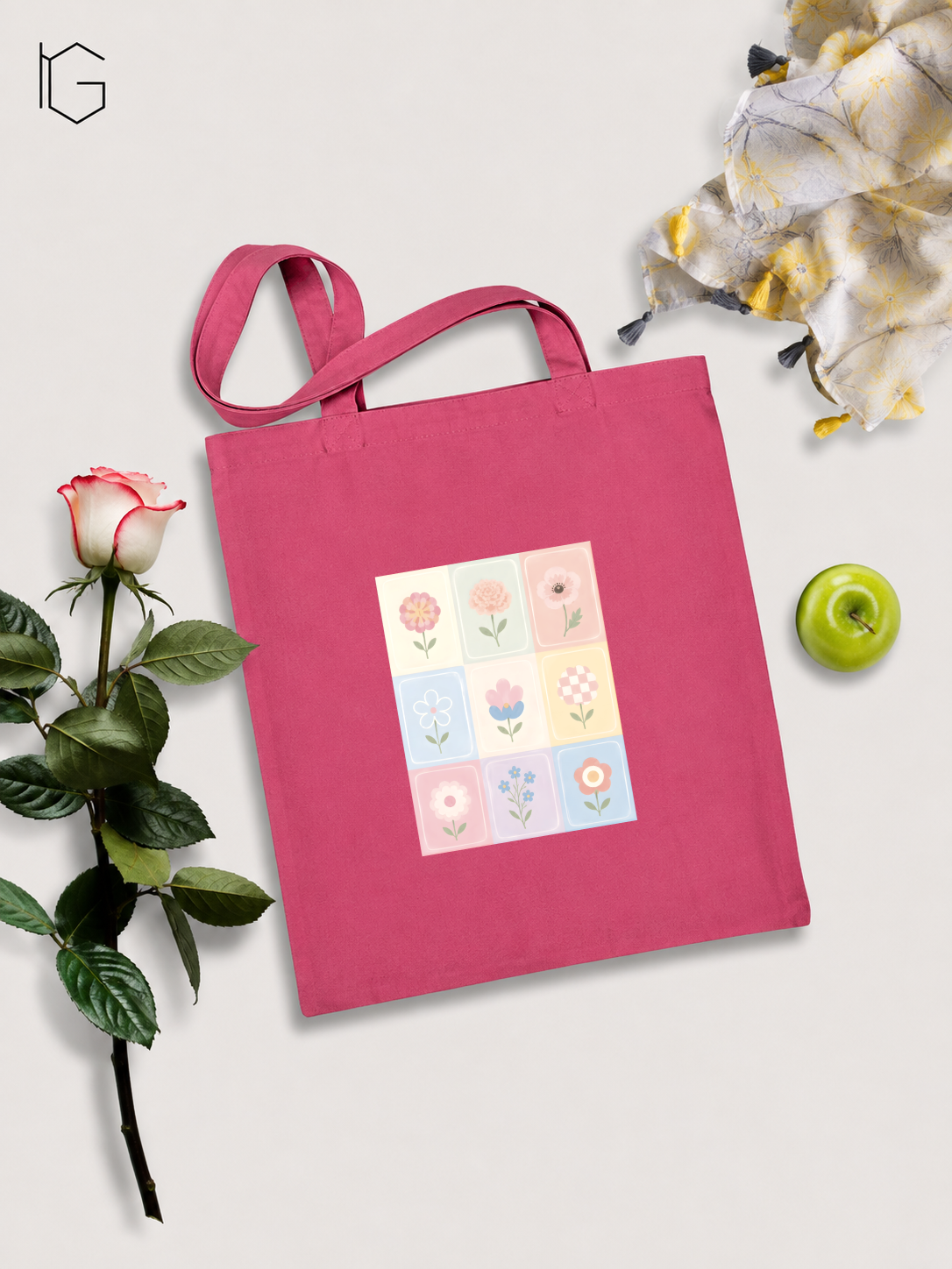 Baby Flowers Canvas Tote Bag - Hot Pink
