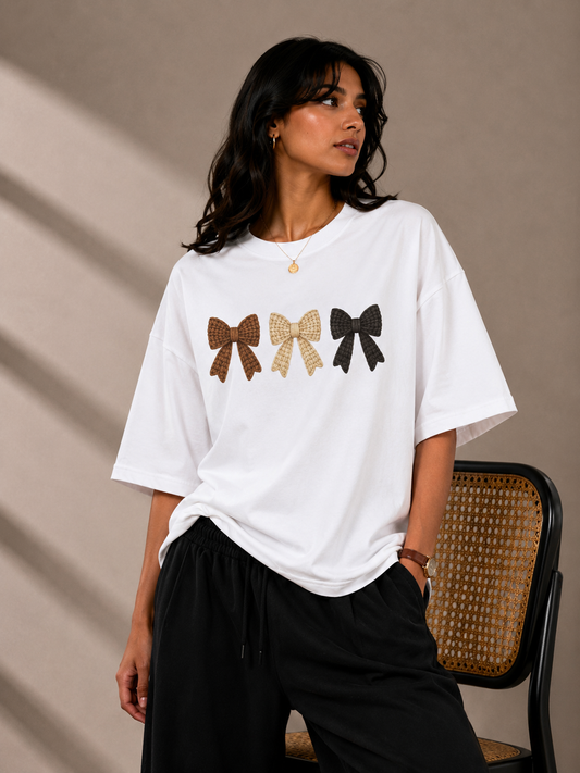 Bows Oversized Tshirt - White