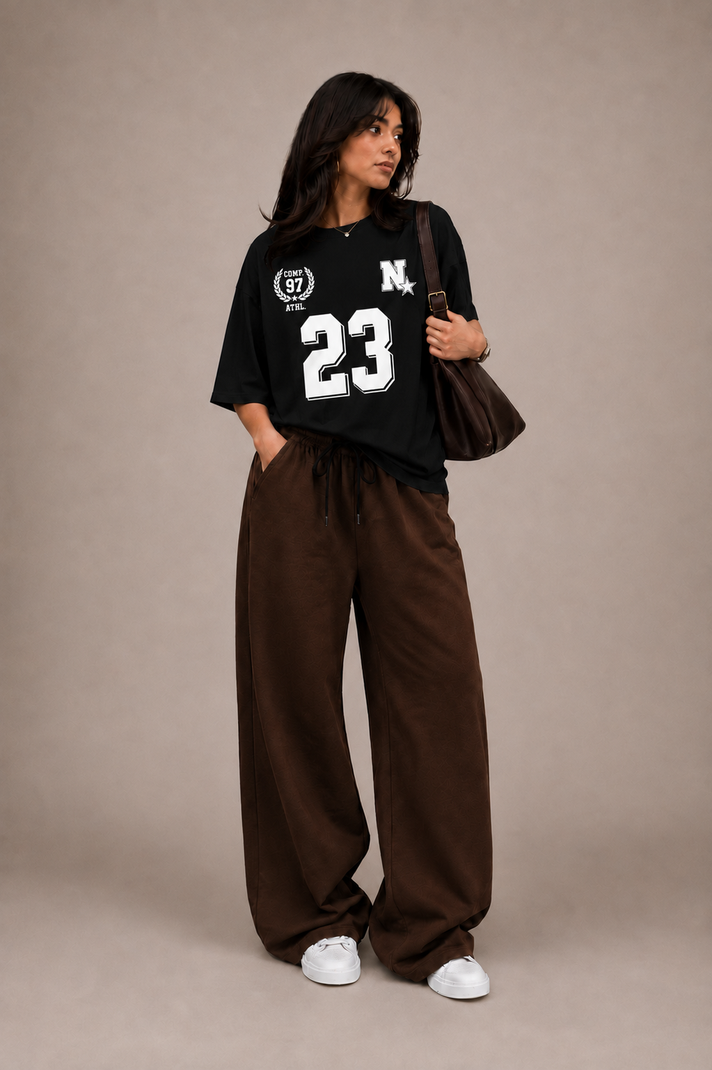 Oversized Comfort Varsity 23 Matching Set (Brown & Black)