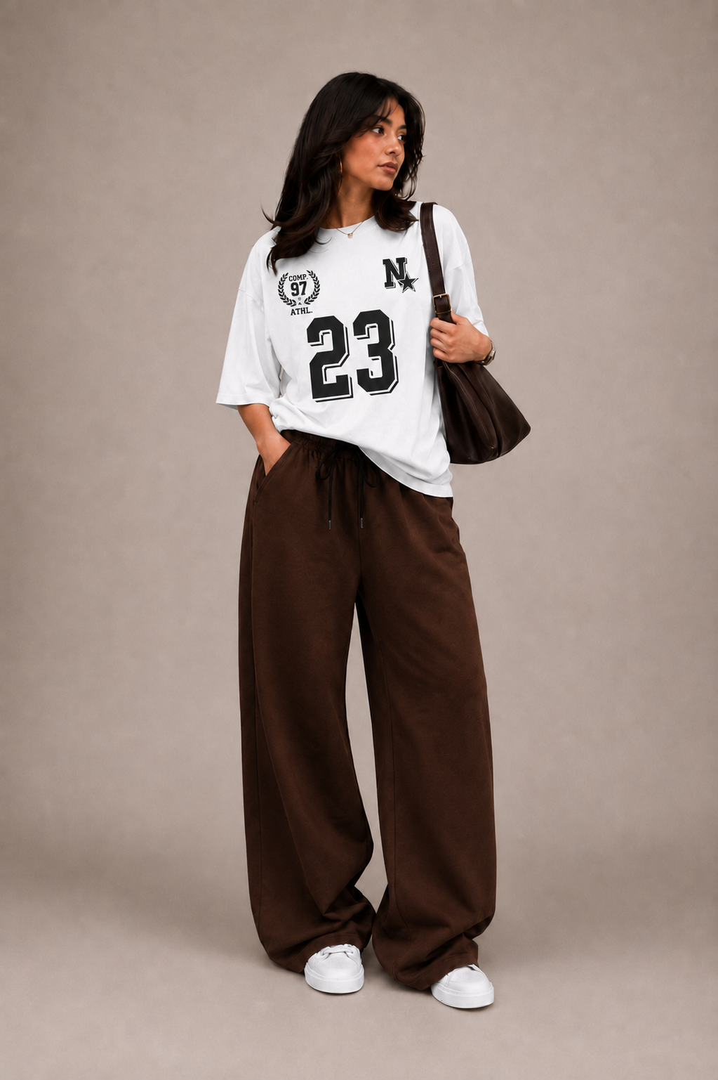 Oversized Comfort Varsity 23 Matching Set (Brown & White)