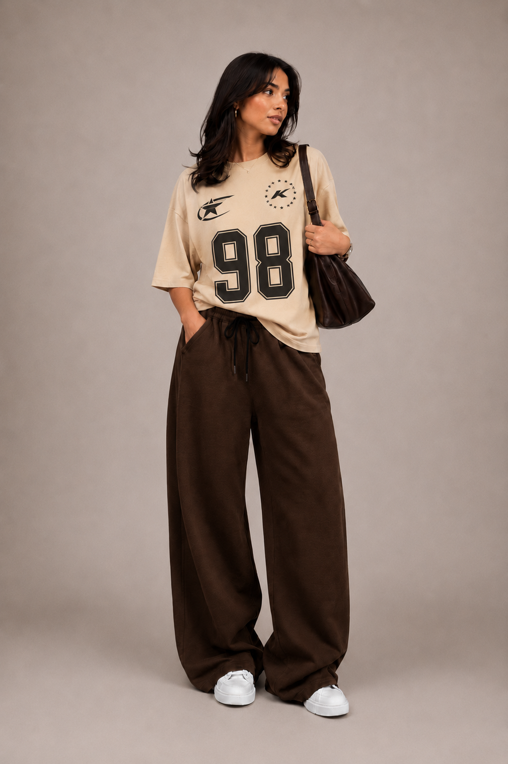 Oversized Comfort Varsity 28 Matching Set (Brown & Beige)