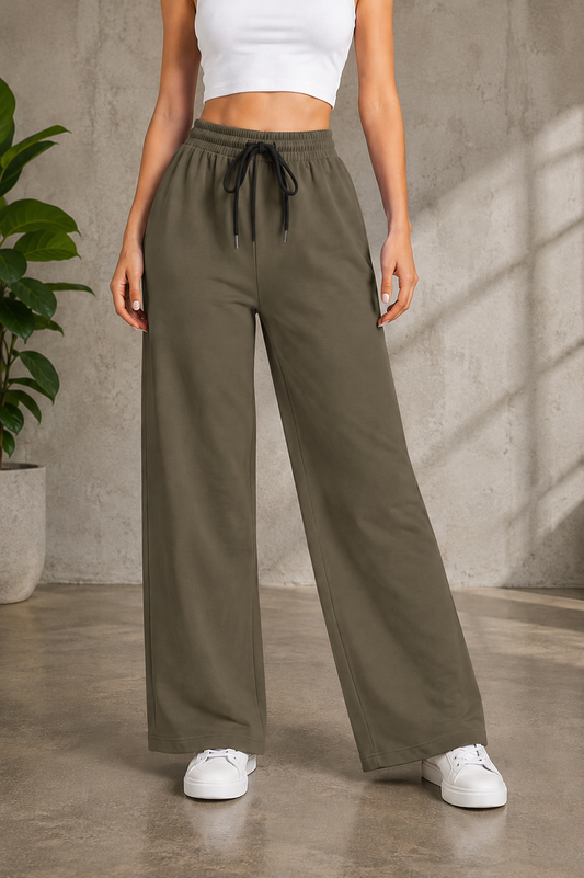 Wide Leg Trouser For Summers - Khaki Olive