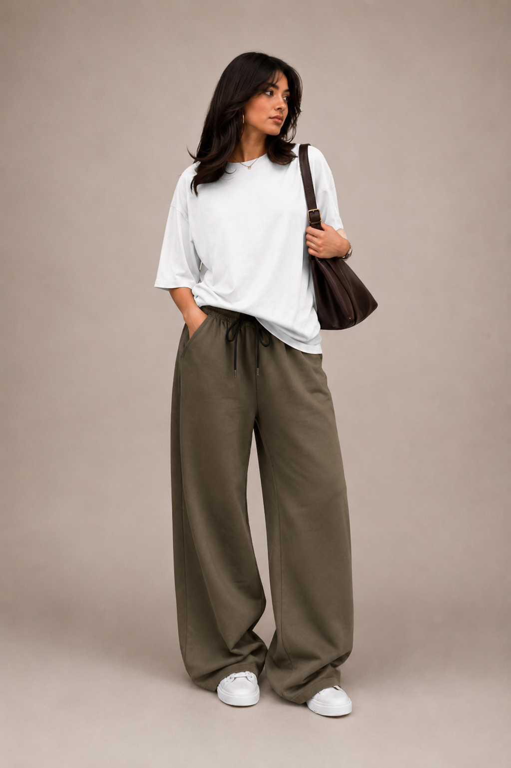 Oversized Comfort Matching Set (Khaki Olive & White)