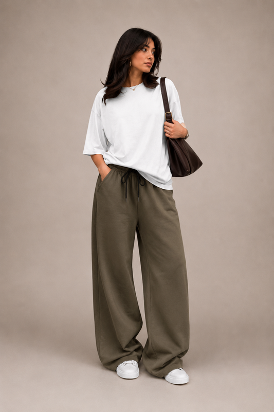 Oversized Comfort Matching Set (Khaki Olive & White)