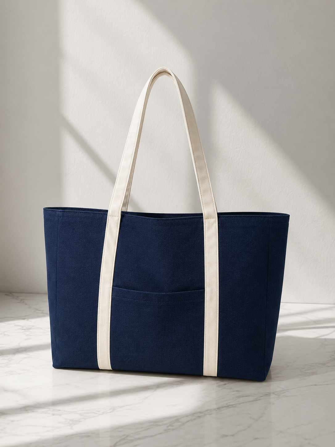Deep Blue Striped Zipped Tote Bag