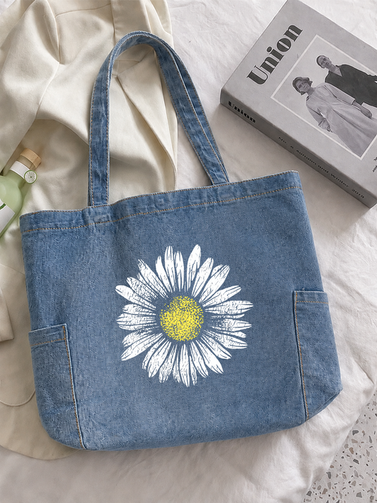Daisy Tote Bag - Washed Denim Blue