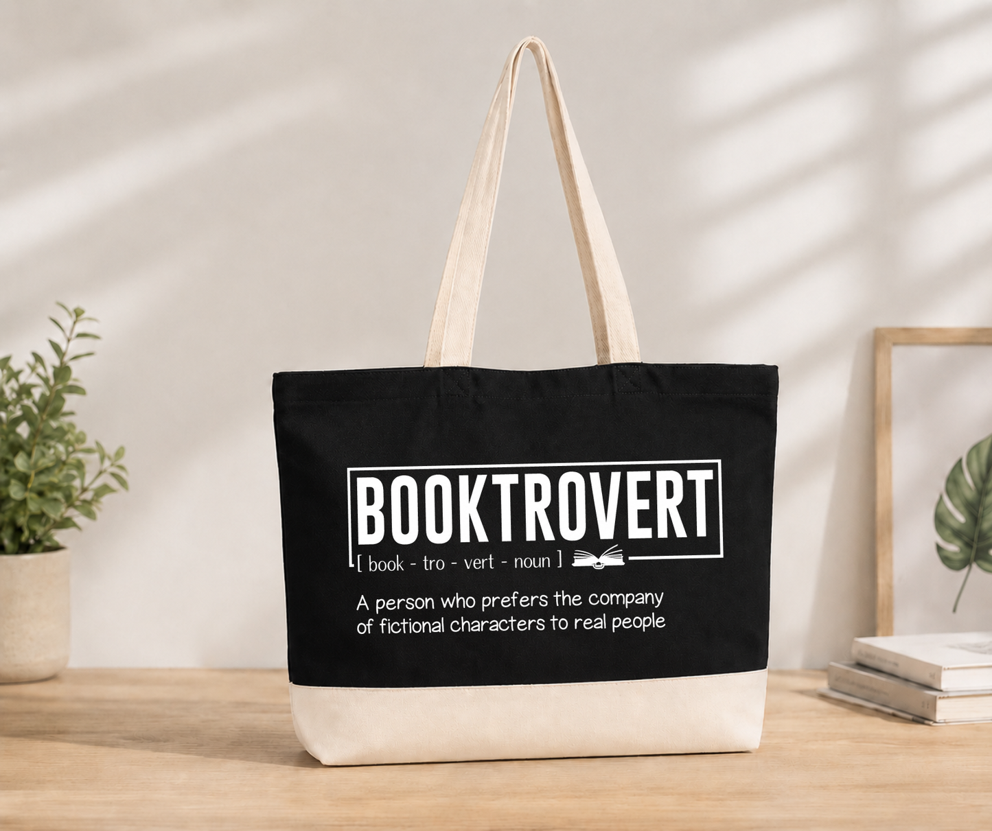 Booktrovert Double Color Canvas Tote Bag - Black