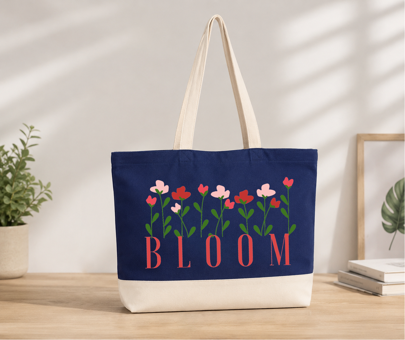 Bloom Double Color Canvas Tote Bag - Blue