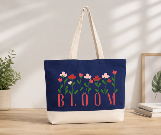 Bloom Double Color Canvas Tote Bag - Blue
