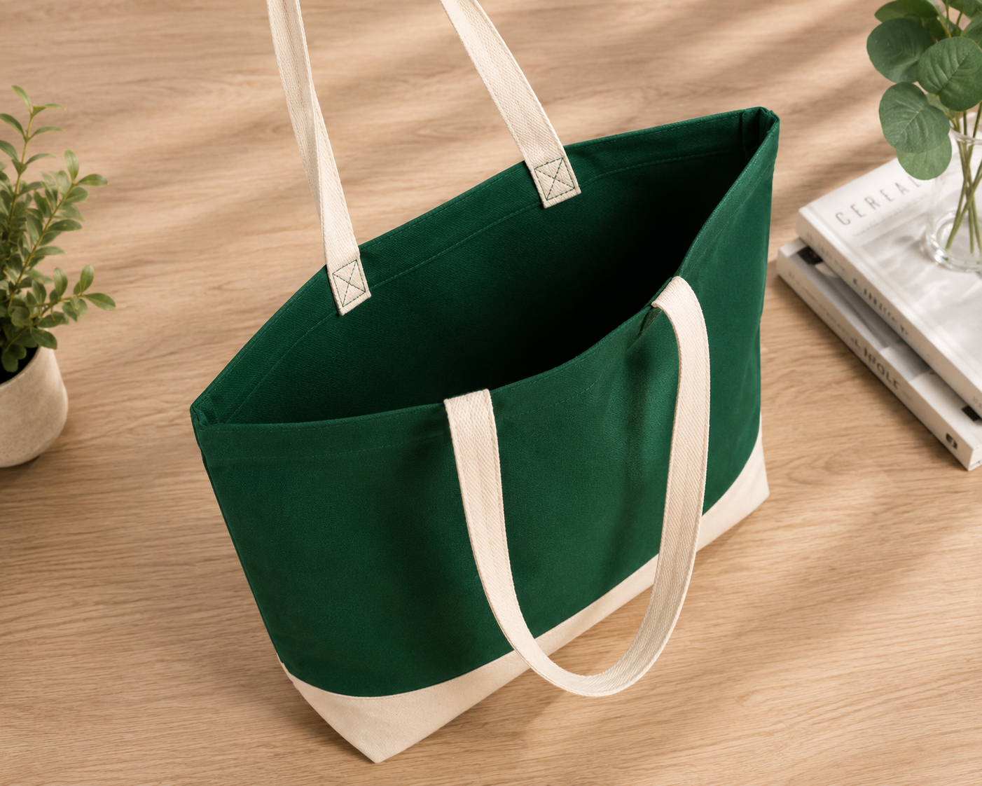 Bow Double Color Canvas Tote Bag - Green