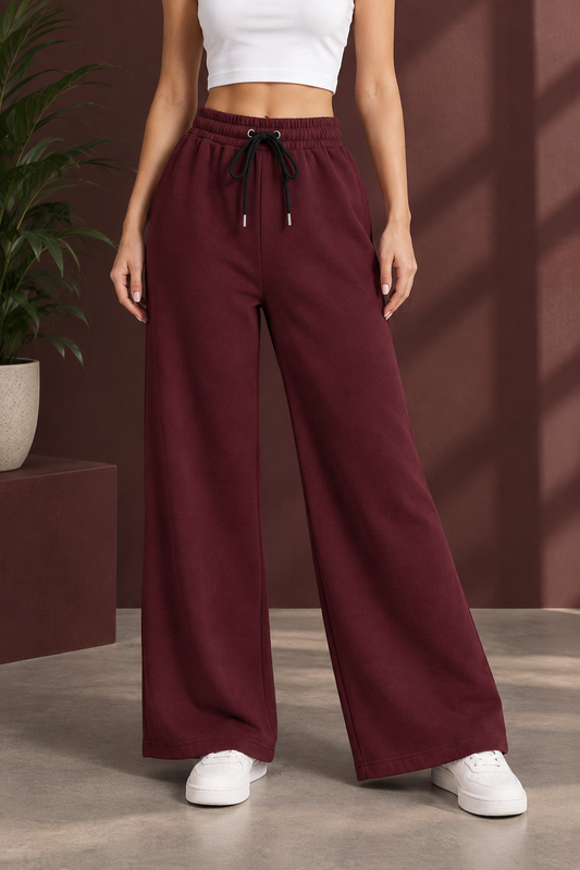 Wide Leg Trouser For Summers - Maroon
