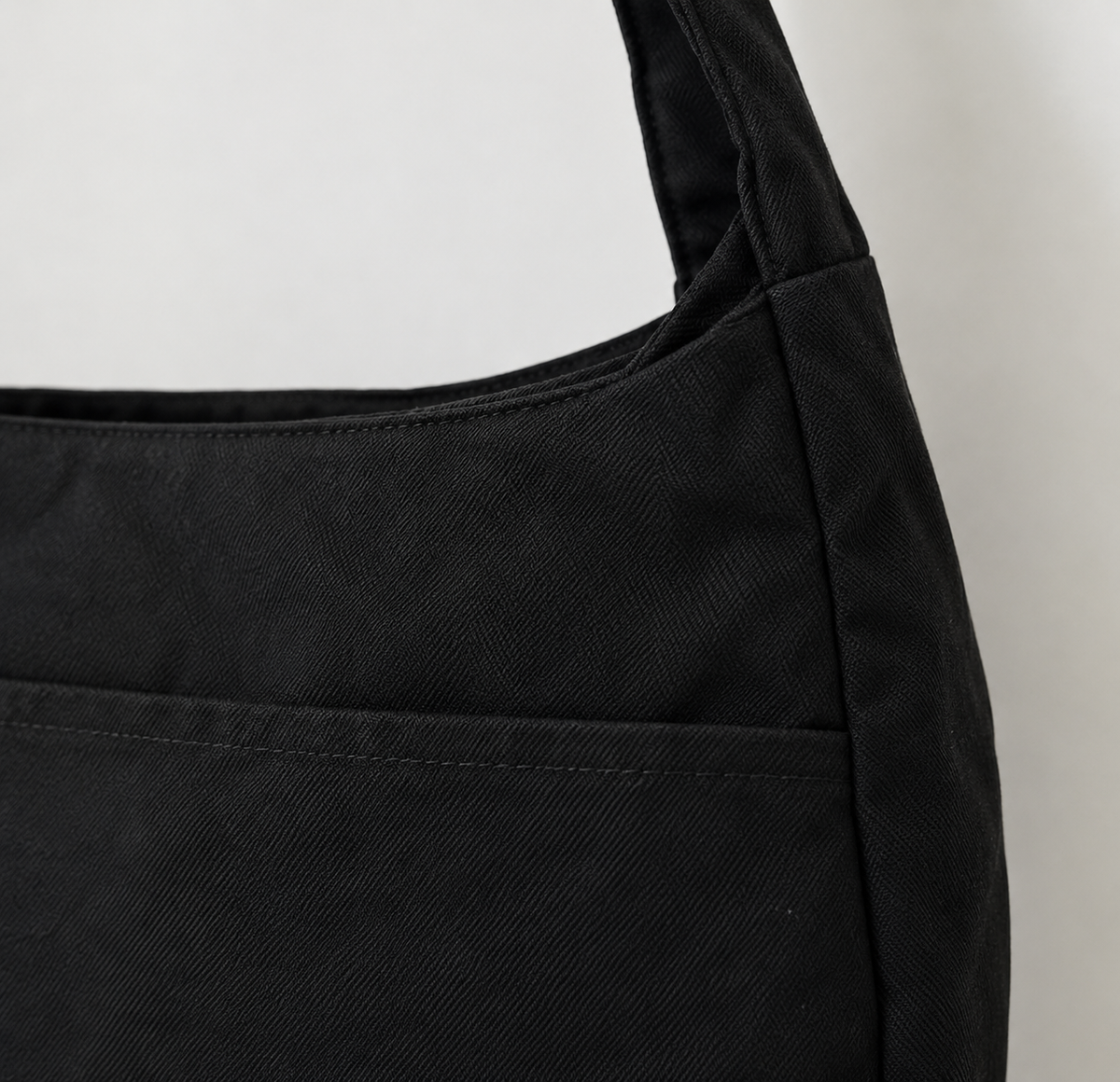 Long Strap Hobo Style Heart Tote Bag - Black Twill