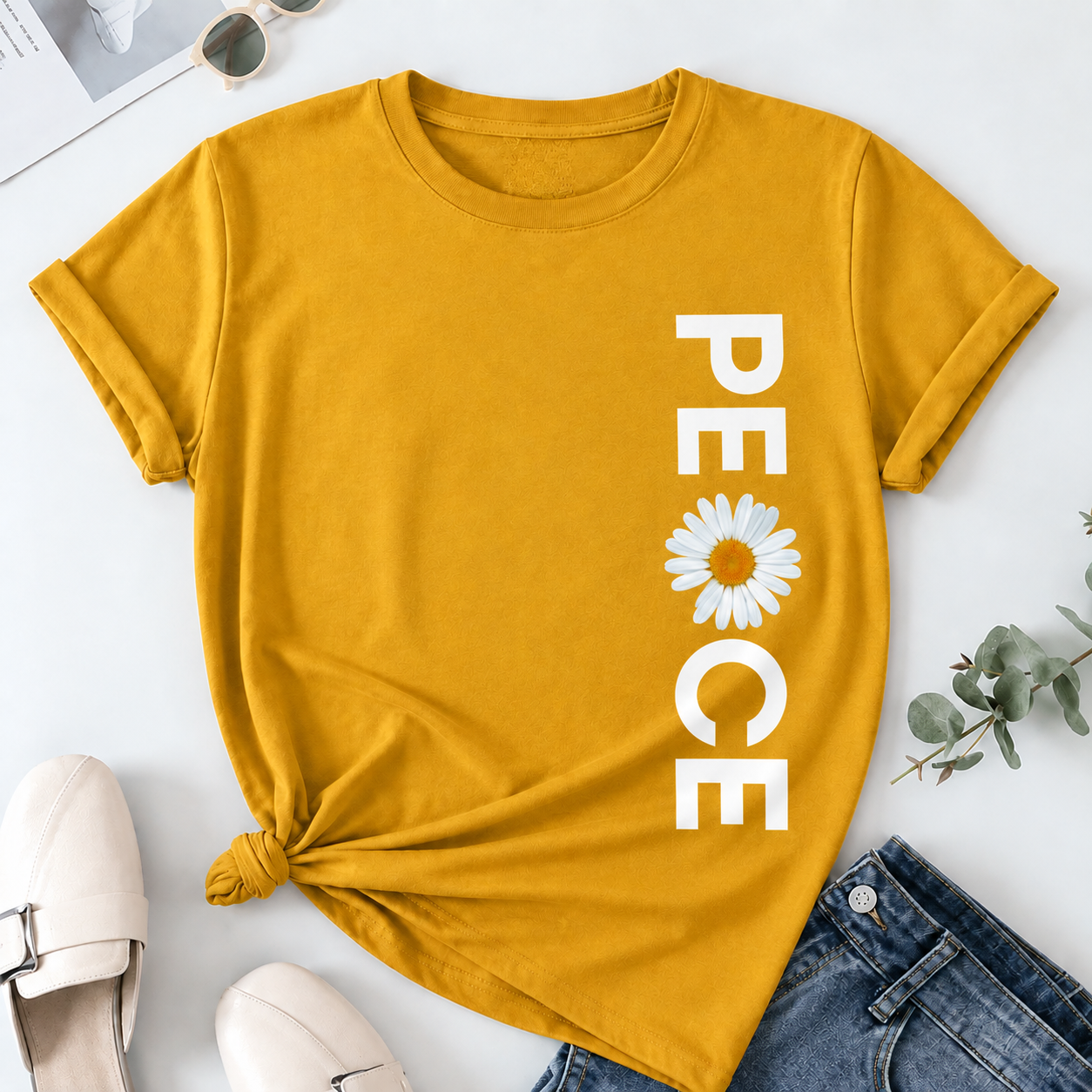 Peace Printed Tshirt - Mustard