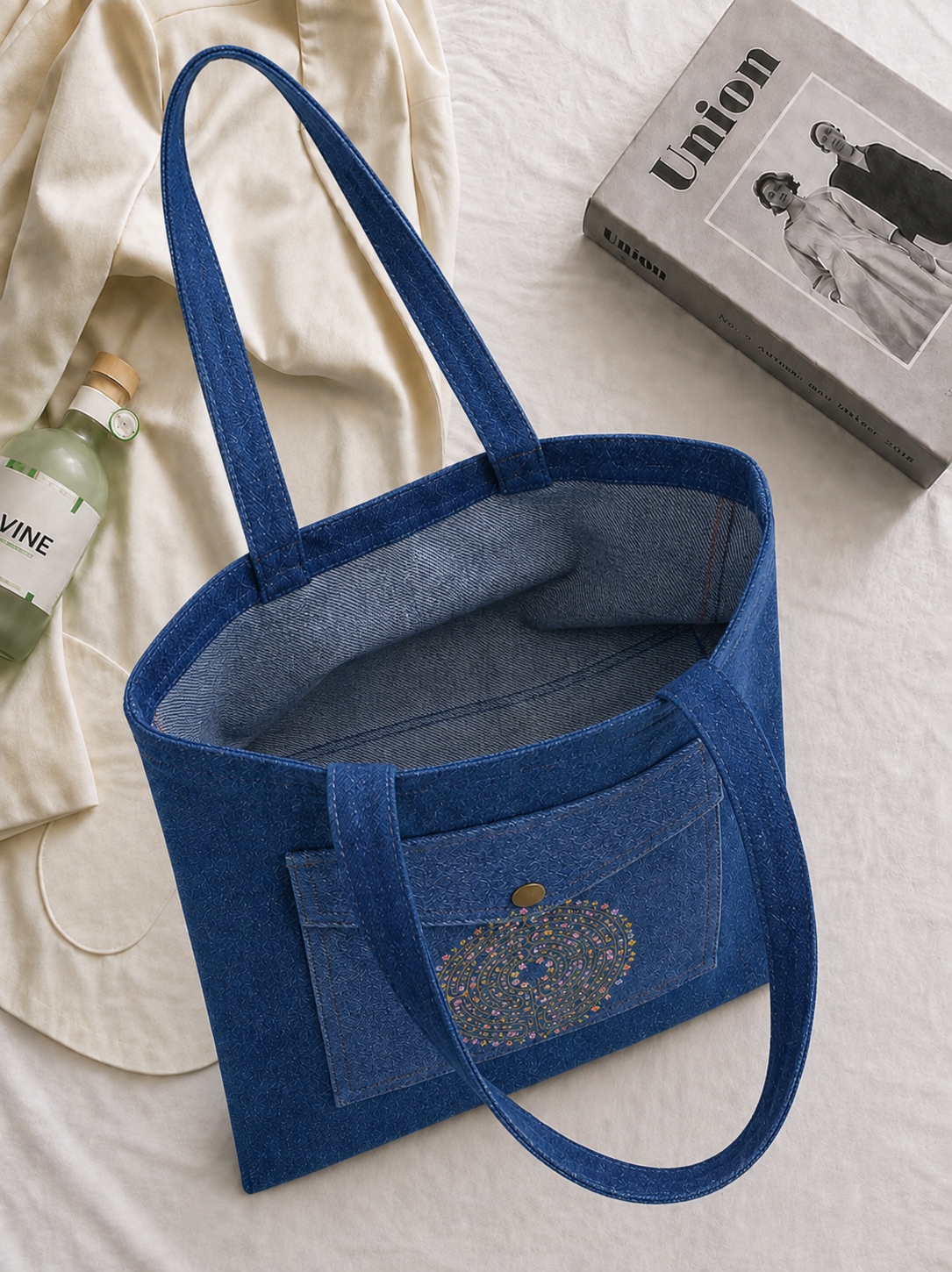 Denim Blue labyrinth Open Tote Bag