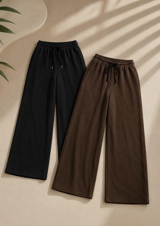 Pack Of 2 Wide Leg Trouser For Summers - Brown & Black