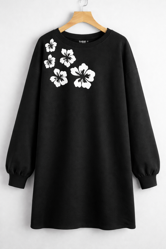Flower Long Sweatshirt - Black