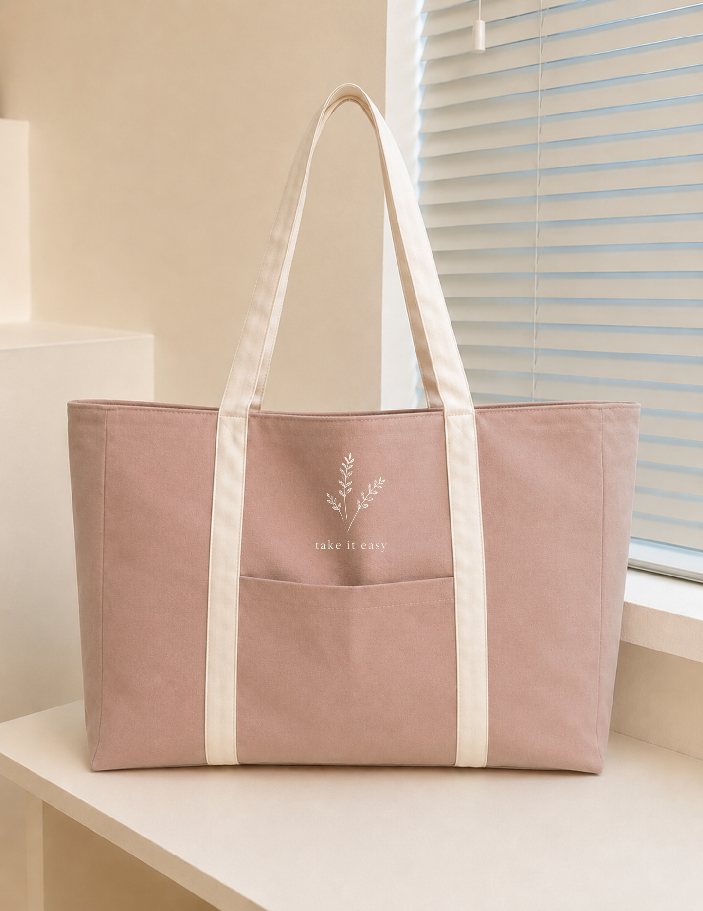 Cappuccino Pink Striped Take It Easy Zipped Tote Bag