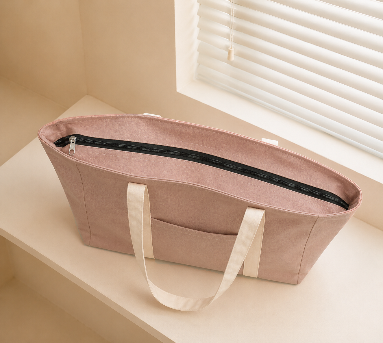 Cappuccino Pink Striped Zipped Tote Bag