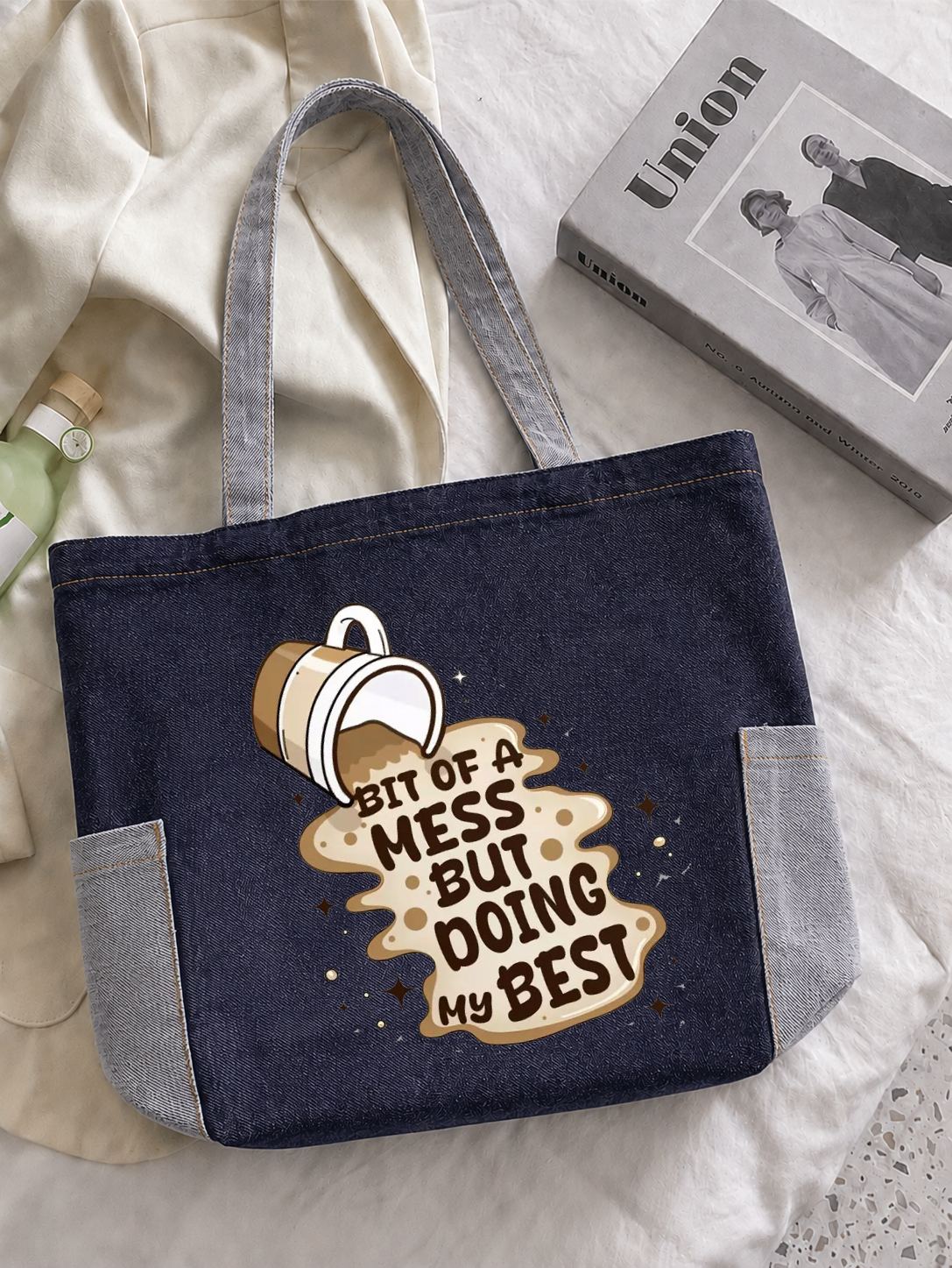 Contrast Denim Blue Doing My Best Zipped Tote Bag