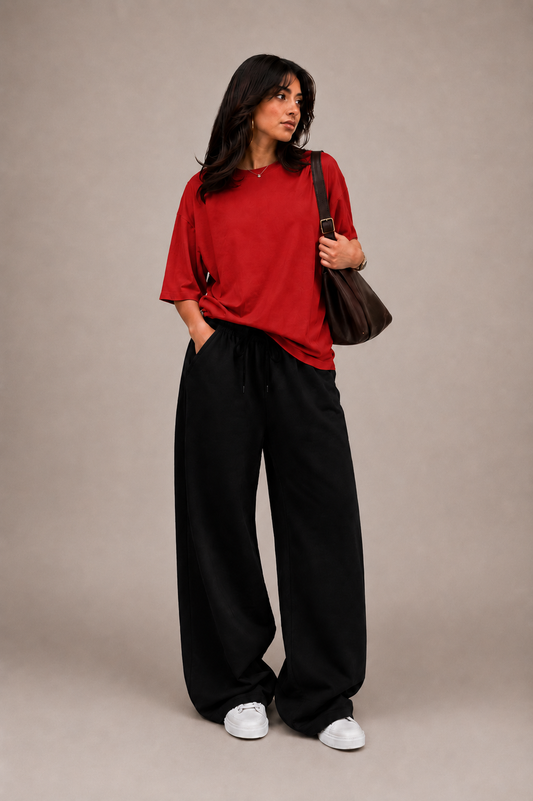 Oversized Comfort Matching Set (Black & Red)