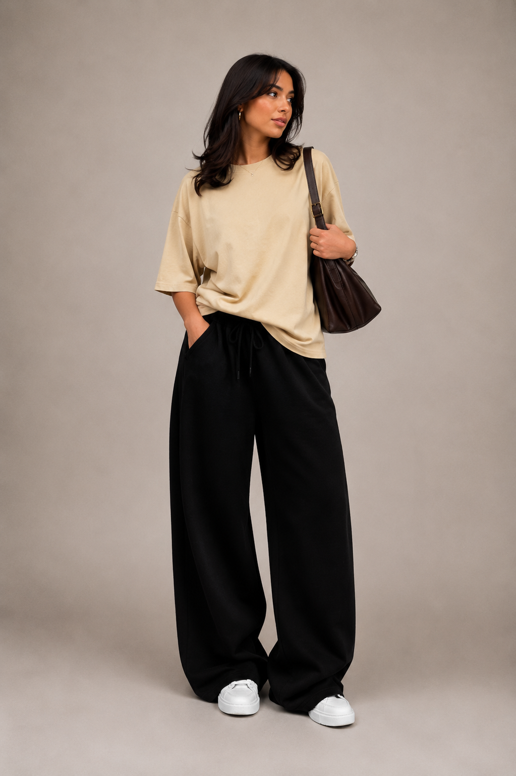 Oversized Comfort Matching Set (Black & Beige)
