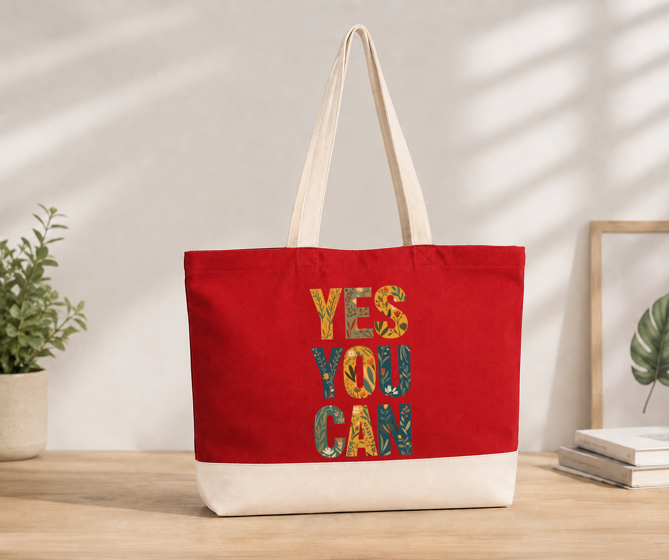 Yes You Can Double Color Canvas Tote Bag - Red