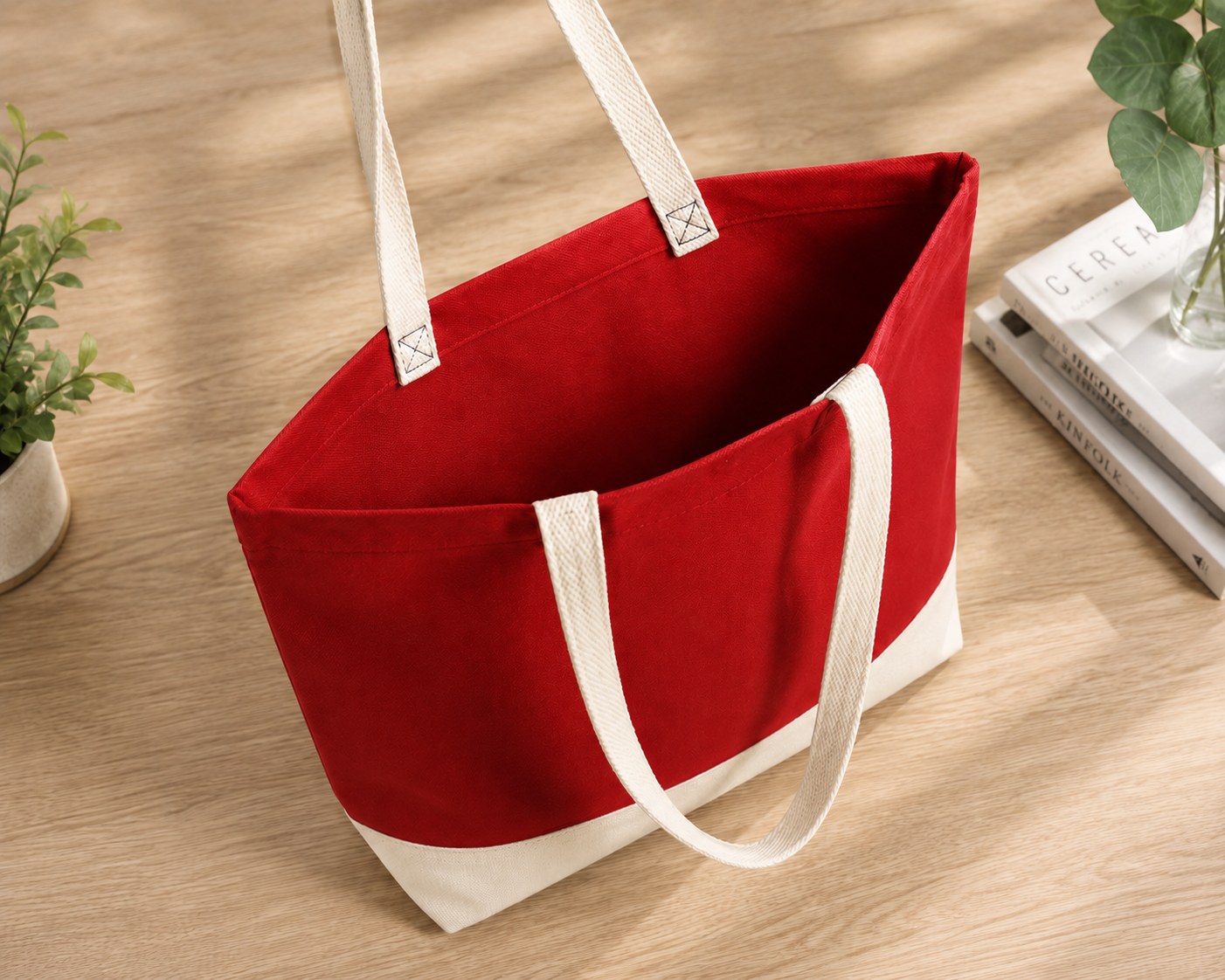 Overthinker Double Color Canvas Tote Bag - Red