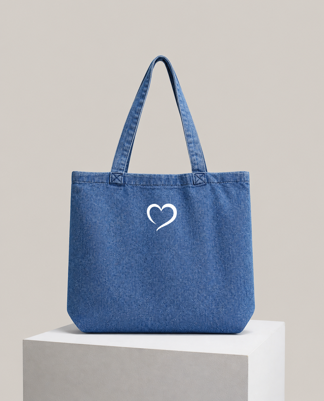 Little Heart Blue Denim Tote Bag