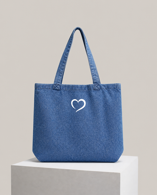 Little Heart Blue Denim Tote Bag