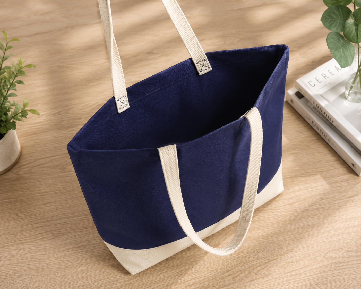 Bloom Double Color Canvas Tote Bag - Blue