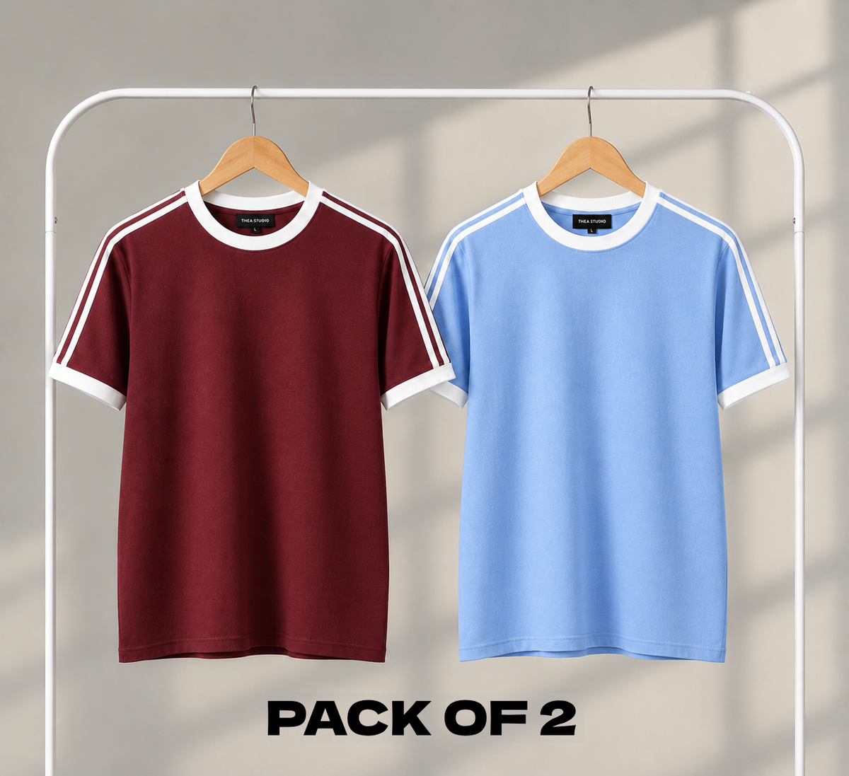 Pack Of 2 Pique Contrast Stripes Tshirt - (Maroon & SkyBlue)