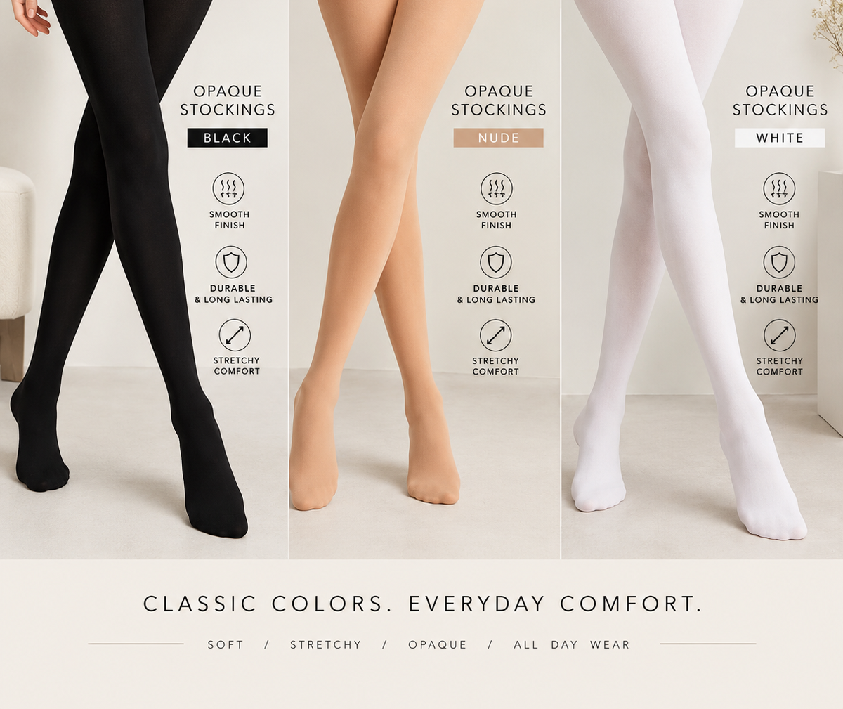 Pack of 3 Opaque Stocking/Leggings for Women