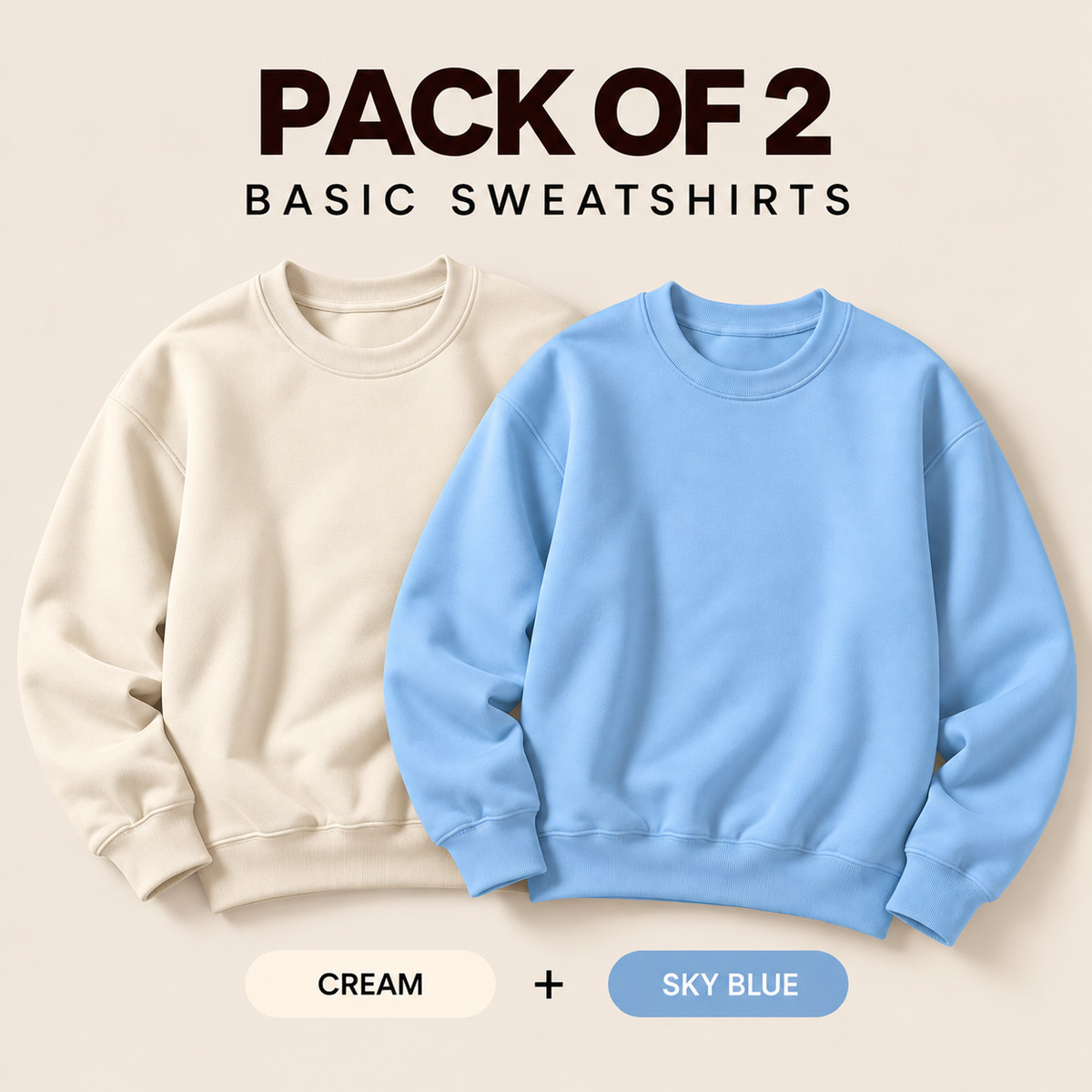 Pack Of Two Basic Sweatshirts Cream - SkyBlue