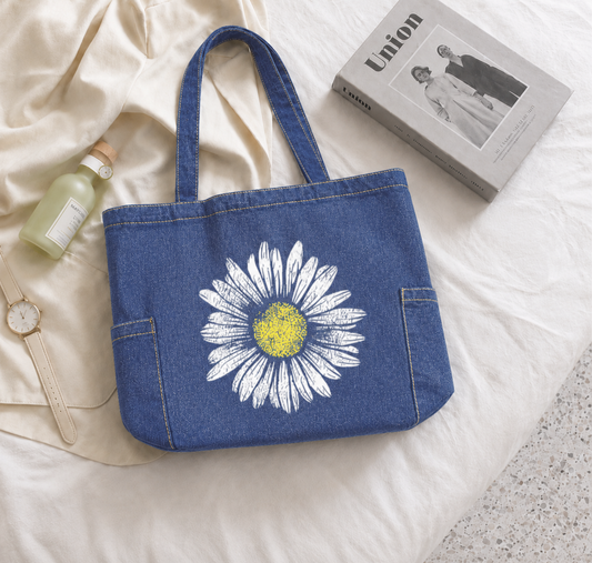 Daisy Zipped Tote Bag - Washed Denim Blue