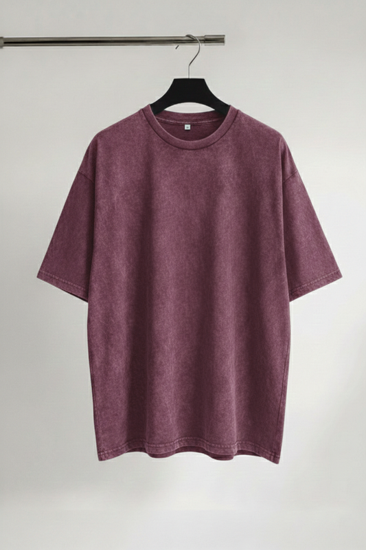 Acid Wash Oversized T-shirt - Burgundy