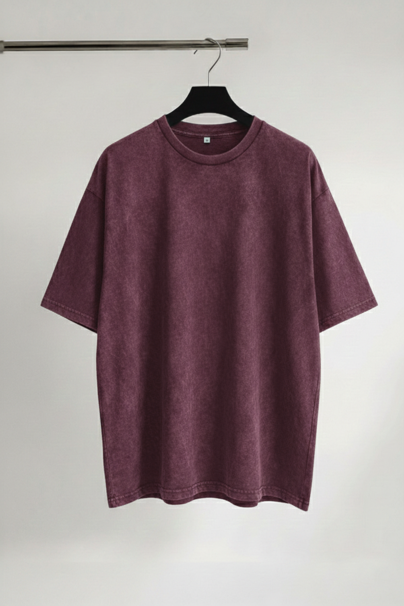 Acid Wash Oversized T-shirt - Burgundy