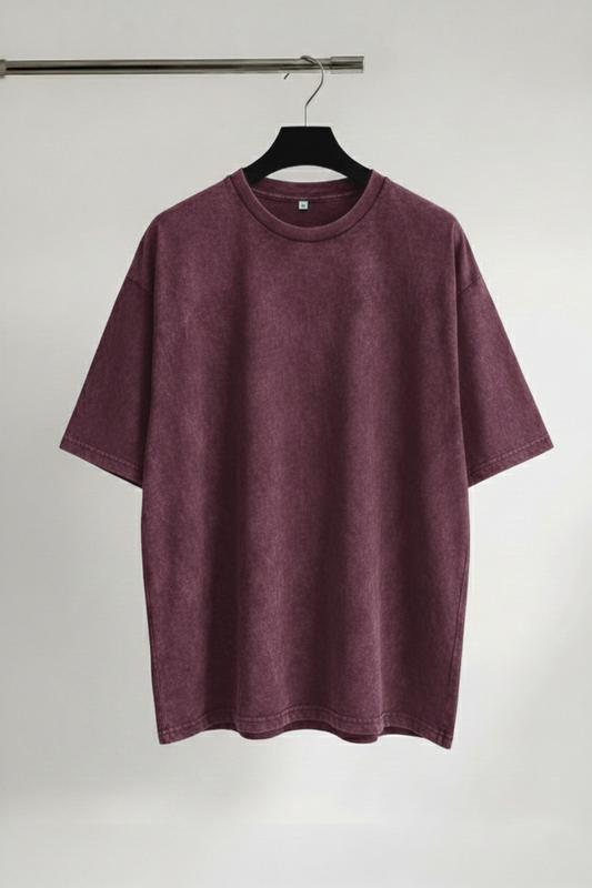 Acid Wash Oversized T-shirt - Burgundy