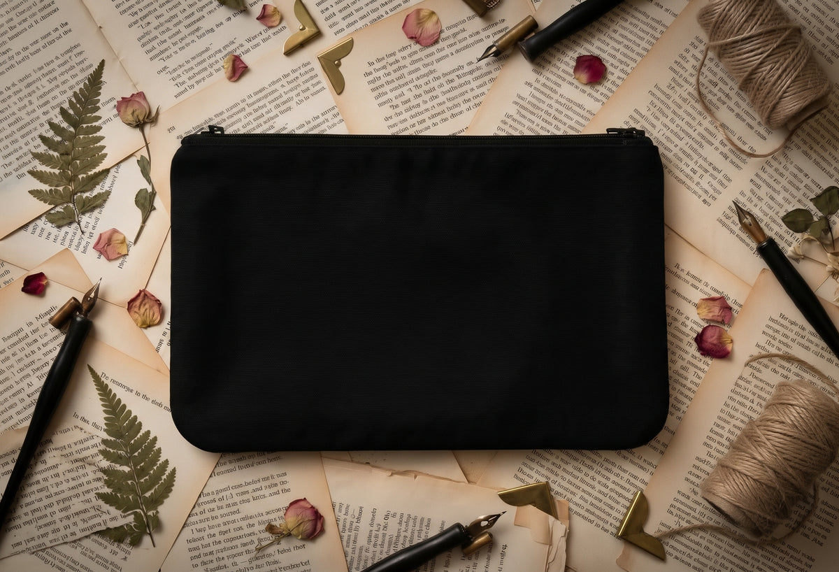 Pack of 4 Black Twill Plain Zipped Pouch
