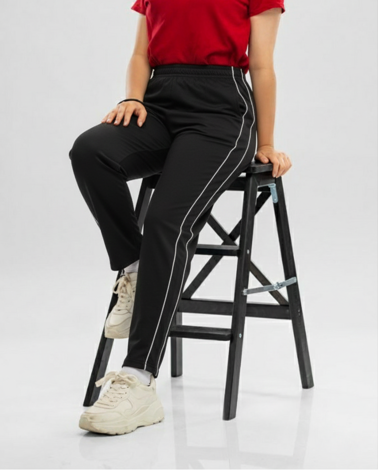 Side Lining Loose Fit Trouser for Winters - Black